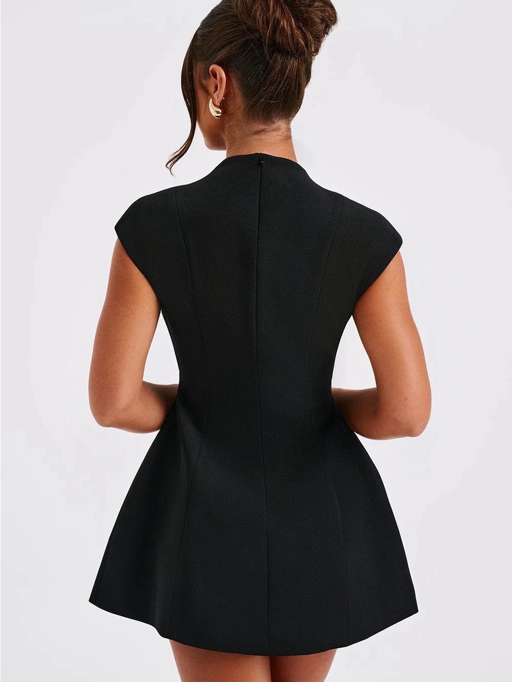 Elegant Black Cap-Sleeve Mini Dress